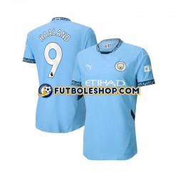 Primera Equipación del Manchester City Erling Haaland 9 2024-2025 Azul Manga Corta para Hombre