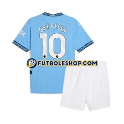 Primera Equipación del Manchester City Jack Grealish 10 2024-2025 Azul Manga Corta para Niño (Camiseta y pantalón)
