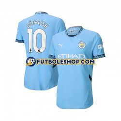 Primera Equipación del Manchester City Jack Grealish 10 2024-2025 Azul Manga Corta para Hombre