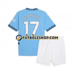 Primera Equipación del Manchester City Kevin De Bruyne 17 2024-2025 Azul Manga Corta para Niño (Camiseta y pantalón)