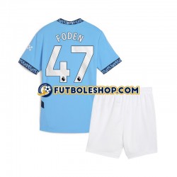 Primera Equipación del Manchester City Phil Foden 47 2024-2025 Azul Manga Corta para Niño (Camiseta y pantalón)