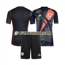 Primera Equipación del Gales Portero 2024 Negro Manga Corta para Niño (Camiseta y pantalón)