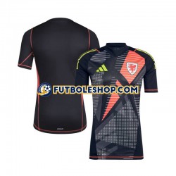 Primera Equipación del Gales Portero 2024 Negro Manga Corta para Hombre