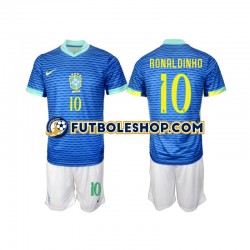 Segunda Equipación del Brasil Ronaldinho 10 2024 Manga Corta para Niño (Camiseta y pantalón)