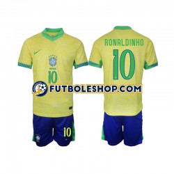 Primera Equipación del Brasil Ronaldinho 10 2024 Manga Corta para Niño (Camiseta y pantalón)