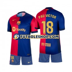 Primera Equipación del FC Barcelona Pau Victor 18 2024-2025 Manga Corta para Niño (Camiseta y pantalón)