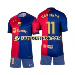 Primera Equipación del FC Barcelona Raphinha 11 2024-2025 Manga Corta para Niño (Camiseta y pantalón)