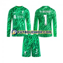 Segunda Equipación del Liverpool Portero Alisson Becker 1 2024-2025 ML para Niño (Camiseta y pantalón)