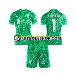 Segunda Equipación del Liverpool Portero Alisson Becker 1 2024-2025 Manga Corta para Niño (Camiseta y pantalón)