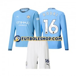 Primera Equipación del Manchester City Rodri 16 2024-2025 ML para Niño (Camiseta y pantalón)