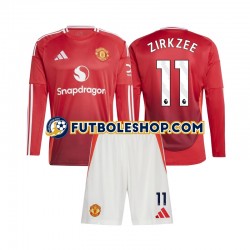 Primera Equipación del Manchester United Joshua Zirkzee 11 2024-2025 ML para Niño (Camiseta y pantalón)