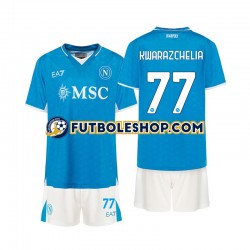 Primera Equipación del Napoli Khvicha Kvaratskhelia 77 2024-2025 Manga Corta para Niño (Camiseta y pantalón)