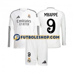 Primera Equipación del Real Madrid Kylian Mbappe 9 2024-2025 ML para Niño (Camiseta y pantalón)